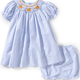 Blue Gingham Smocked Pumpkin Dress