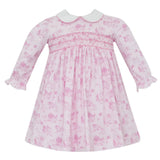Pink French Toile Long Sleeve Knit Dress
