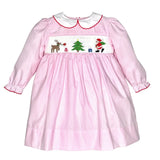 Girls Hand Smocked Christmas Dress - Pink
