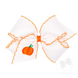 King Grosgrain Hair Bow with Moonstitch Edges and Pumpkin Embroidery