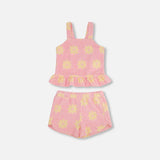 Terry Cloth Tank Top And Short Set- Pink Printed Daisies