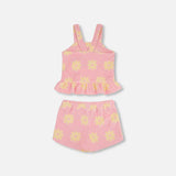 Terry Cloth Tank Top And Short Set- Pink Printed Daisies