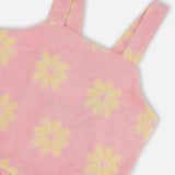 Terry Cloth Tank Top And Short Set- Pink Printed Daisies