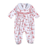 Red Christmas Toile Smocked Footie