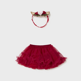 Red Tulle Skirt & Reindeer Ear Headband