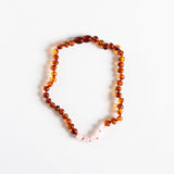 Polished Cognac Baltic Amber + Rose Quartz || Necklace