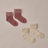 Ruffle Socks | Ivory, Raspberry