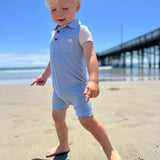 Saltash Blue and White Micro Stripe Polo Romper