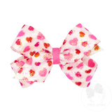 King White Valentine Sequin Hair Bow with Red and Pink Heart Print