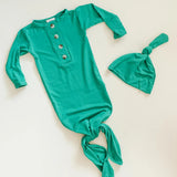 Knotted Baby Gown & Hat Set - Green