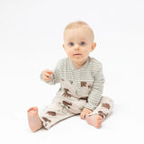 Sweet Brown Bears - Romper w/Contrast Sleeve