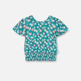 Hibiscus Print Turquoise Blouse