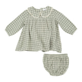 Mini Green Gingham - Peter Pan Collar Dress And Bloomers