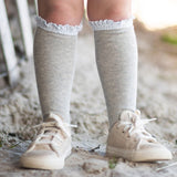 6-18M  Lace Top Knee Highs | Gray
