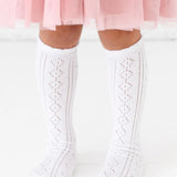 Scalloped Knee High Socks- White
